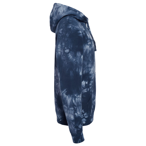 Independent Trading Co. Unisex Midweight Tie-Dyed Hooded Sweatshirt, Tie Dye Navy, Right Sleeve view