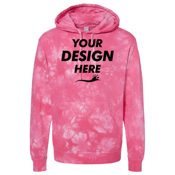 Independent Trading Co. Unisex Midweight Tie-Dyed Hooded Sweatshirt, Tie Dye Pink, Front view, Mockup