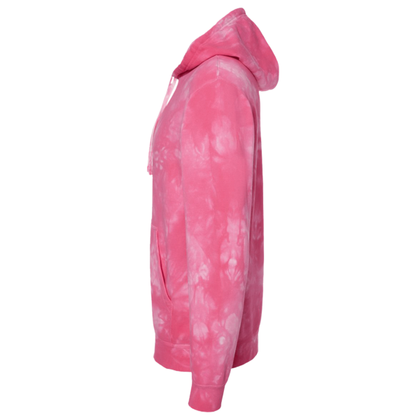 Independent Trading Co. Unisex Midweight Tie-Dyed Hooded Sweatshirt, Tie Dye Pink, Left Sleeve view
