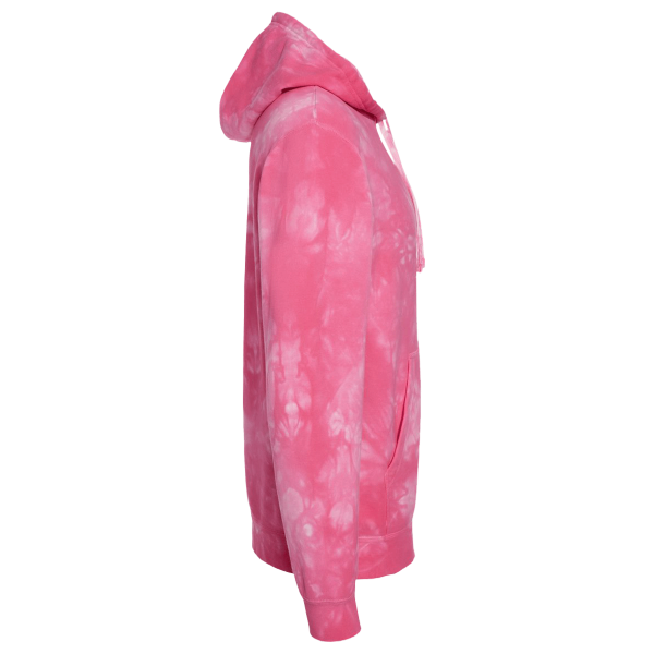 Independent Trading Co. Unisex Midweight Tie-Dyed Hooded Sweatshirt, Tie Dye Pink, Right Sleeve view