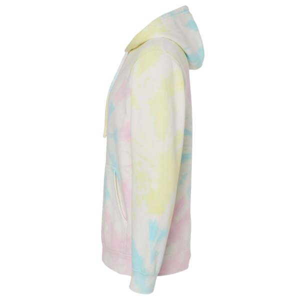 Independent Trading Co. Unisex Midweight Tie-Dyed Hooded Sweatshirt, Tie Dye Sunset Swirl, Left Sleeve view