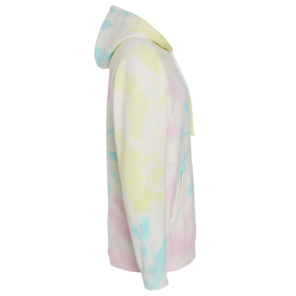 Independent Trading Co. Unisex Midweight Tie-Dyed Hooded Sweatshirt, Tie Dye Sunset Swirl, Right Sleeve view