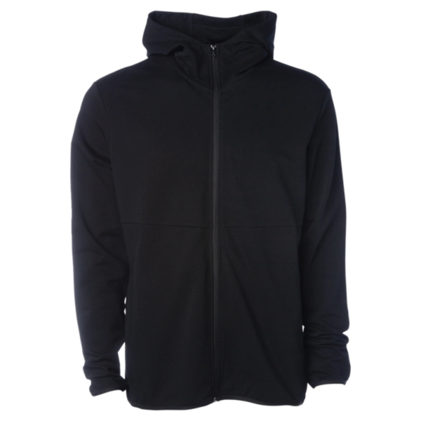 Independent Trading Co. Unisex Perform Full-Zip Hooded Sweatshirt, Black, Front view