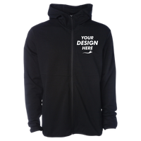 Independent Trading Co. Unisex Perform Full-Zip Hooded Sweatshirt, Black, Front view, Mockup