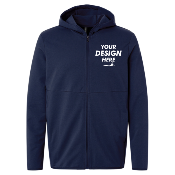 Independent Trading Co. Unisex Perform Full-Zip Hooded Sweatshirt, Classic Navy, Front view, Mockup