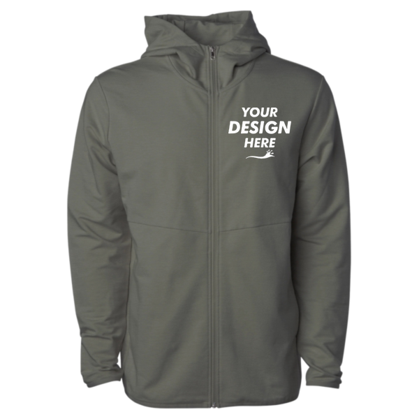 Independent Trading Co. Unisex Perform Full-Zip Hooded Sweatshirt, Pine, Front view, Mockup