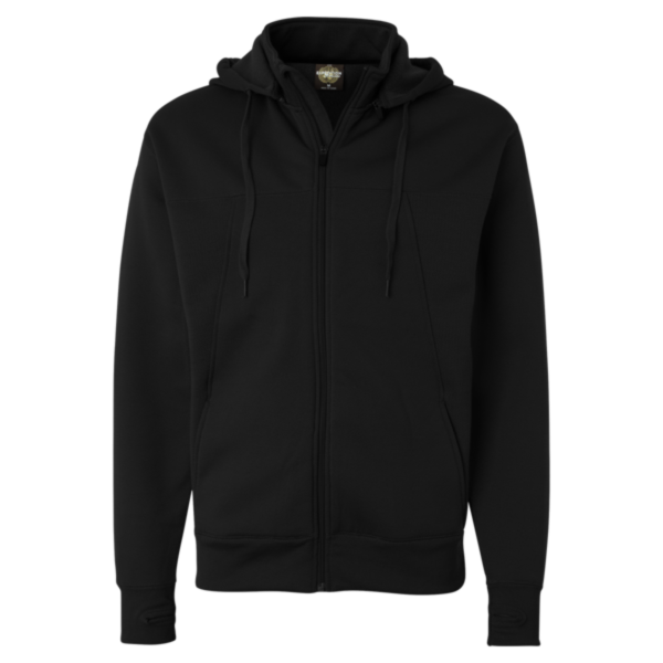 Independent Trading Co. Unisex Poly-Tech Full-Zip Hooded Sweatshirt, Black, Front view