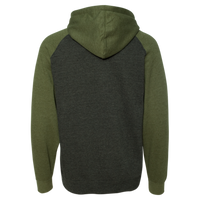 Independent Trading Co. Unisex Raglan Hooded Sweatshirt, Charcoal Heather / Army Heather, Back view