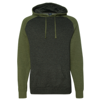 Independent Trading Co. Unisex Raglan Hooded Sweatshirt, Charcoal Heather / Army Heather, Front view