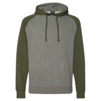 Independent Trading Co. Unisex Raglan Hooded Sweatshirt, Gunmetal Heather / Army Heather, Front view