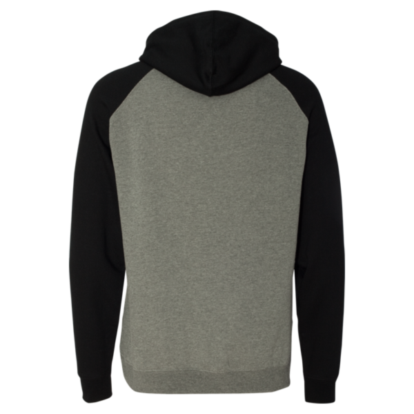Independent Trading Co. Unisex Raglan Hooded Sweatshirt, Gunmetal Heather / Black, Back view