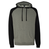 Independent Trading Co. Unisex Raglan Hooded Sweatshirt, Gunmetal Heather / Black, Front view