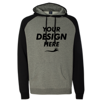 Independent Trading Co. Unisex Raglan Hooded Sweatshirt, Gunmetal Heather / Black, Front view, Mockup