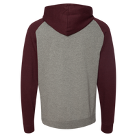 Independent Trading Co. Unisex Raglan Hooded Sweatshirt, Gunmetal Heather / Burgundy Heather, Back view