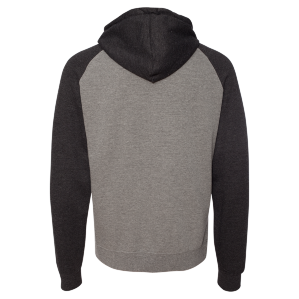 Independent Trading Co. Unisex Raglan Hooded Sweatshirt, Gunmetal Heather / Charcoal Heather, Back view