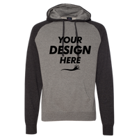 Independent Trading Co. Unisex Raglan Hooded Sweatshirt, Gunmetal Heather / Charcoal Heather, Front view, Mockup