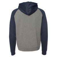 Independent Trading Co. Unisex Raglan Hooded Sweatshirt, Gunmetal Heather / Classic Navy Heather, Back view