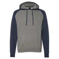 Independent Trading Co. Unisex Raglan Hooded Sweatshirt, Gunmetal Heather / Classic Navy Heather, Front view