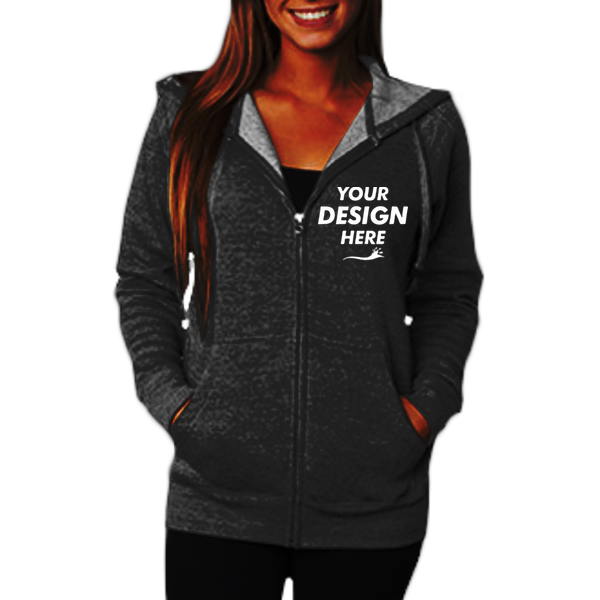 Independent Trading Co. Unisex Special Blend Raglan Full-Zip Hooded Sweatshirt, Black / Black, Front view, Mockup