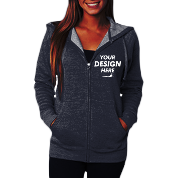 Independent Trading Co. Unisex Special Blend Raglan Full-Zip Hooded Sweatshirt, Classic Navy / Classic Navy, Front view, Mockup