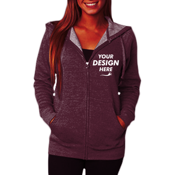 Independent Trading Co. Unisex Special Blend Raglan Full-Zip Hooded Sweatshirt, Maroon / Maroon, Front view, Mockup