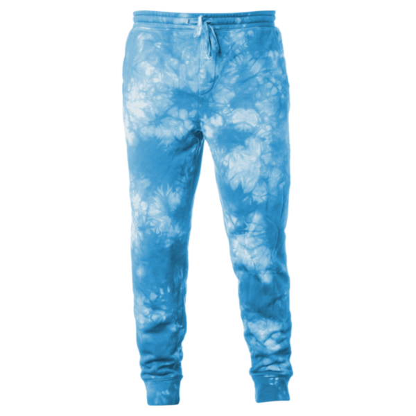 Independent Trading Co. Unisex Tie-Dyed Fleece Sweatpants, Tie Dye Aqua Blue, Front view