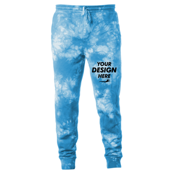 Independent Trading Co. Unisex Tie-Dyed Fleece Sweatpants, Tie Dye Aqua Blue, Front view, Mockup