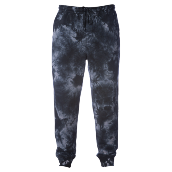 Independent Trading Co. Unisex Tie-Dyed Fleece Sweatpants, Tie Dye Black, Front view