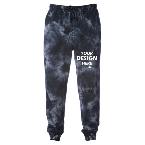 Independent Trading Co. Unisex Tie-Dyed Fleece Sweatpants, Tie Dye Black, Front view, Mockup