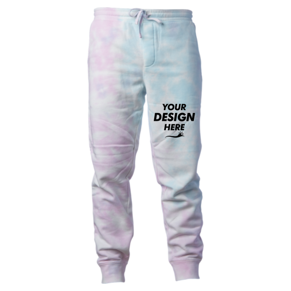 Independent Trading Co. Unisex Tie-Dyed Fleece Sweatpants, Tie Dye Cotton Candy, Front view, Mockup