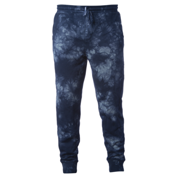Independent Trading Co. Unisex Tie-Dyed Fleece Sweatpants, Tie Dye Navy, Front view