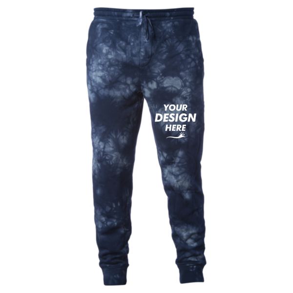 Independent Trading Co. Unisex Tie-Dyed Fleece Sweatpants, Tie Dye Navy, Front view, Mockup