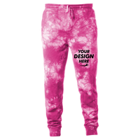 Independent Trading Co. Unisex Tie-Dyed Fleece Sweatpants, Tie Dye Pink, Front view, Mockup