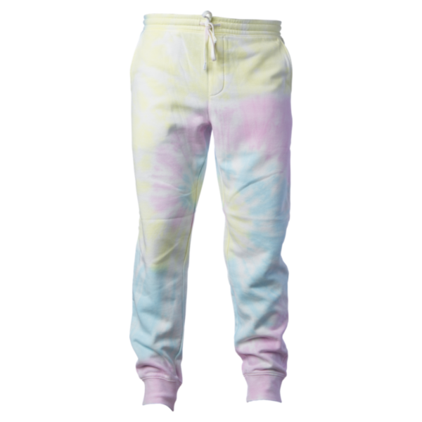 Independent Trading Co. Unisex Tie-Dyed Fleece Sweatpants, Tie Dye Sunset Swirl, Front view