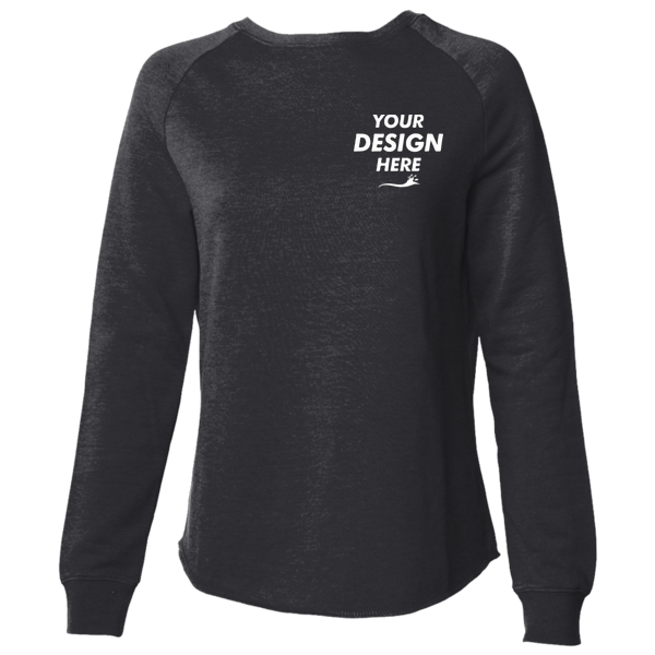 Independent Trading Co. Women's California Wave Wash Crewneck Sweatshirt, Black, Front view, Mockup