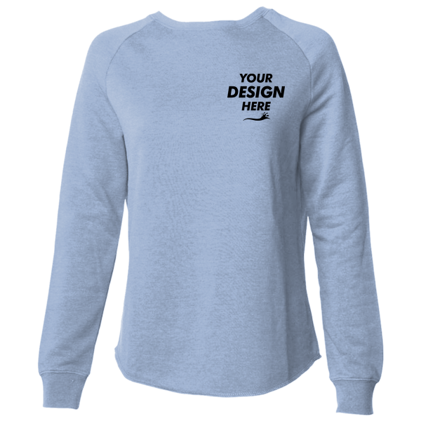 Independent Trading Co. Women's California Wave Wash Crewneck Sweatshirt, Misty Blue, Front view, Mockup