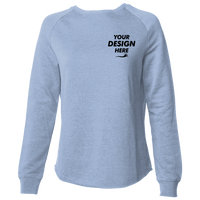 Independent Trading Co. Women's California Wave Wash Crewneck Sweatshirt, Misty Blue, Front view, Mockup