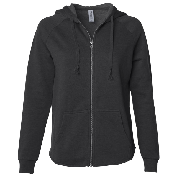 Independent Trading Co. Women's California Wave Wash Full-Zip Hooded Sweatshirt, Black, Front view