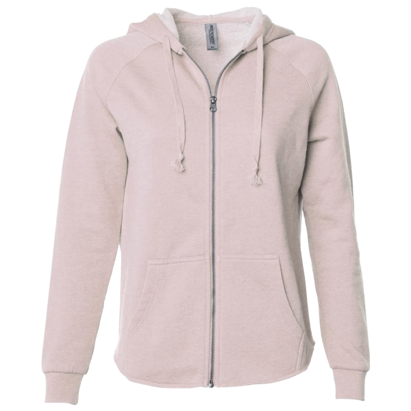 Independent Trading Co. Women's California Wave Wash Full-Zip Hooded Sweatshirt, Blush, Front view