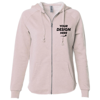 Independent Trading Co. Women's California Wave Wash Full-Zip Hooded Sweatshirt, Blush, Front view, Mockup