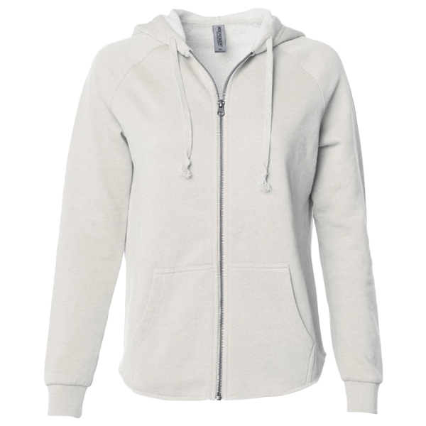 Independent Trading Co. Women's California Wave Wash Full-Zip Hooded Sweatshirt, Bone, Front view