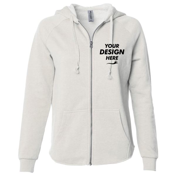 Independent Trading Co. Women's California Wave Wash Full-Zip Hooded Sweatshirt, Bone, Front view, Mockup