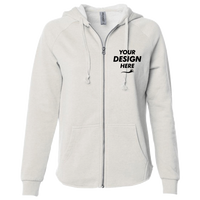 Independent Trading Co. Women's California Wave Wash Full-Zip Hooded Sweatshirt, Bone, Front view, Mockup