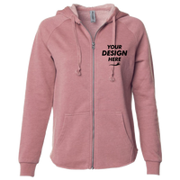 Independent Trading Co. Women's California Wave Wash Full-Zip Hooded Sweatshirt, Dusty Rose, Front view, Mockup