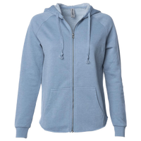 Independent Trading Co. Women's California Wave Wash Full-Zip Hooded Sweatshirt, Misty Blue, Front view