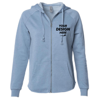 Independent Trading Co. Women's California Wave Wash Full-Zip Hooded Sweatshirt, Misty Blue, Front view, Mockup