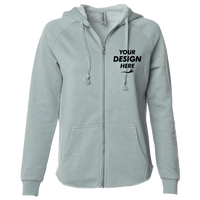 Independent Trading Co. Women's California Wave Wash Full-Zip Hooded Sweatshirt, Sage, Front view, Mockup