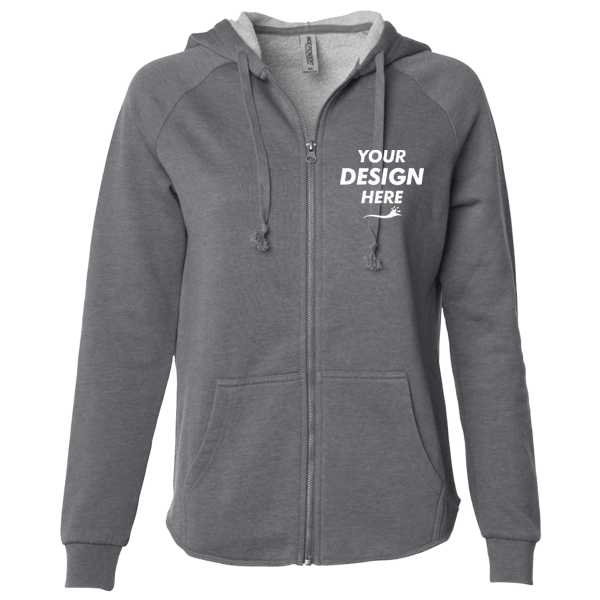 Independent Trading Co. Women's California Wave Wash Full-Zip Hooded Sweatshirt, Shadow, Front view, Mockup