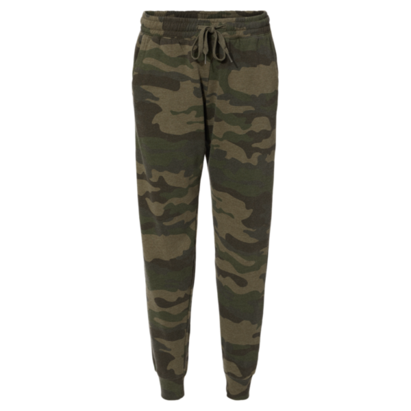 Independent Trading Co. Women's California Wave Wash Sweatpants, Forest Camo Heather, Front view