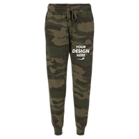 Independent Trading Co. Women's California Wave Wash Sweatpants, Forest Camo Heather, Front view, Mockup